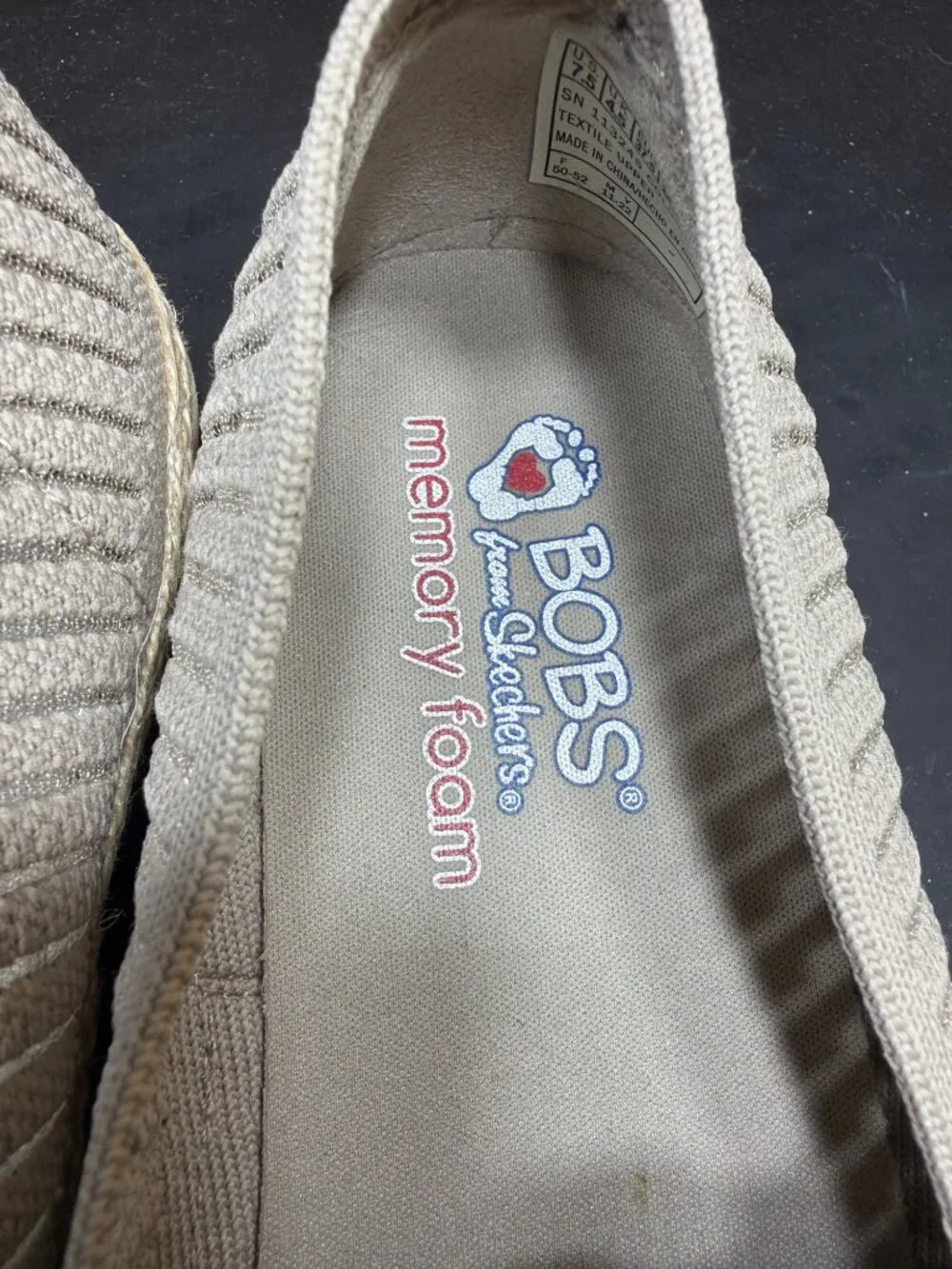 BOBS from Skechers Womens 7.5 Taupe Knit Espadrille Memory Foam Flats 113245